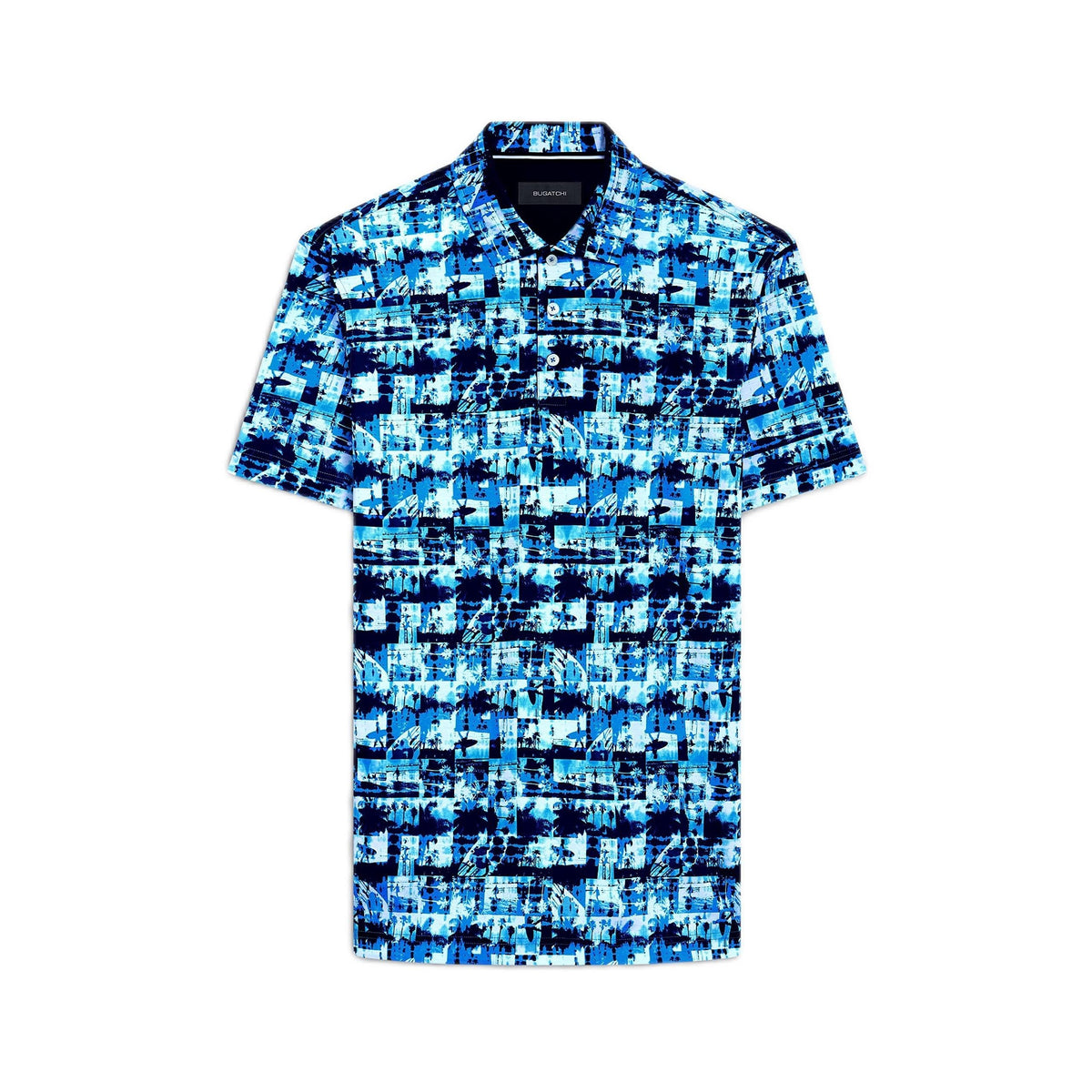 Bugatchi Men's Surf Digital Print Mercerized Cotton Short Sleeve Polo Shirt Medium Classic Blue