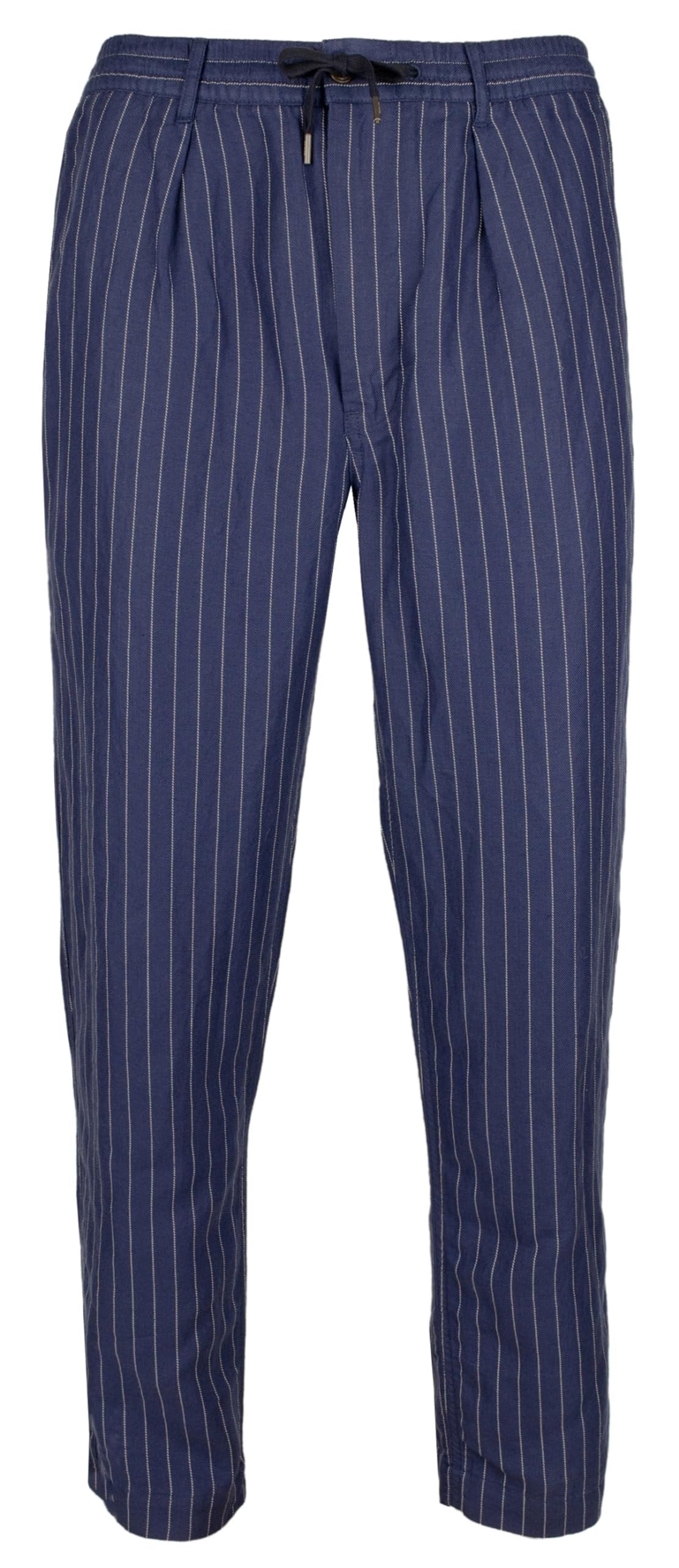 Polo Ralph Lauren Men's Tailored Prepster Pinstriped Linen Blend Slim Fit Drawstring Pants Large Navy