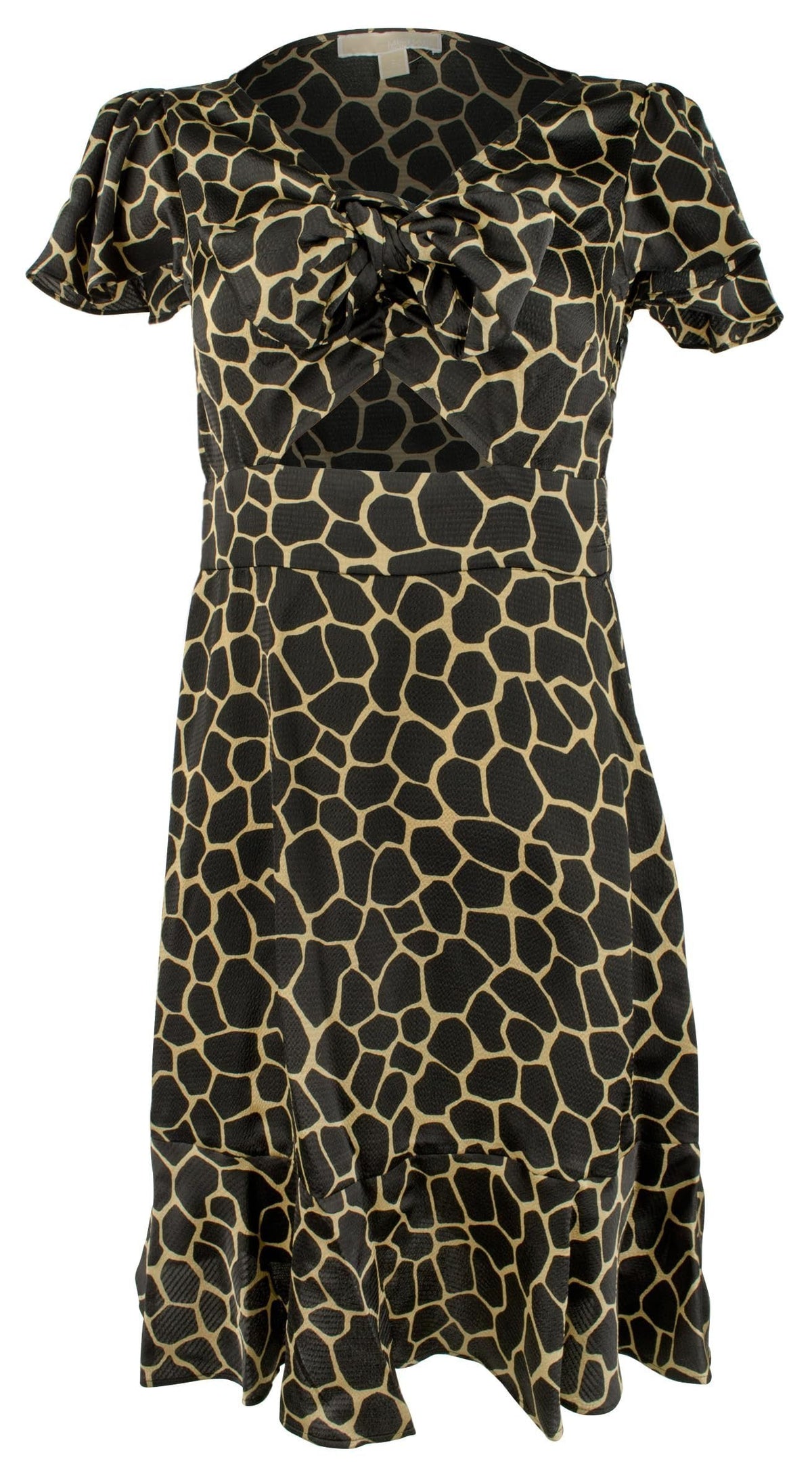 Michael Kors Women's Giraffe Printed Tie Front Mini Dress 2 Khaki