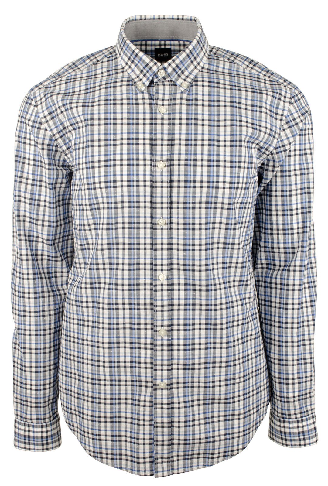 Hugo Boss Men's Rod Plaid Slim Fit Long Sleeves Shirt-MB-Large Medium Blue