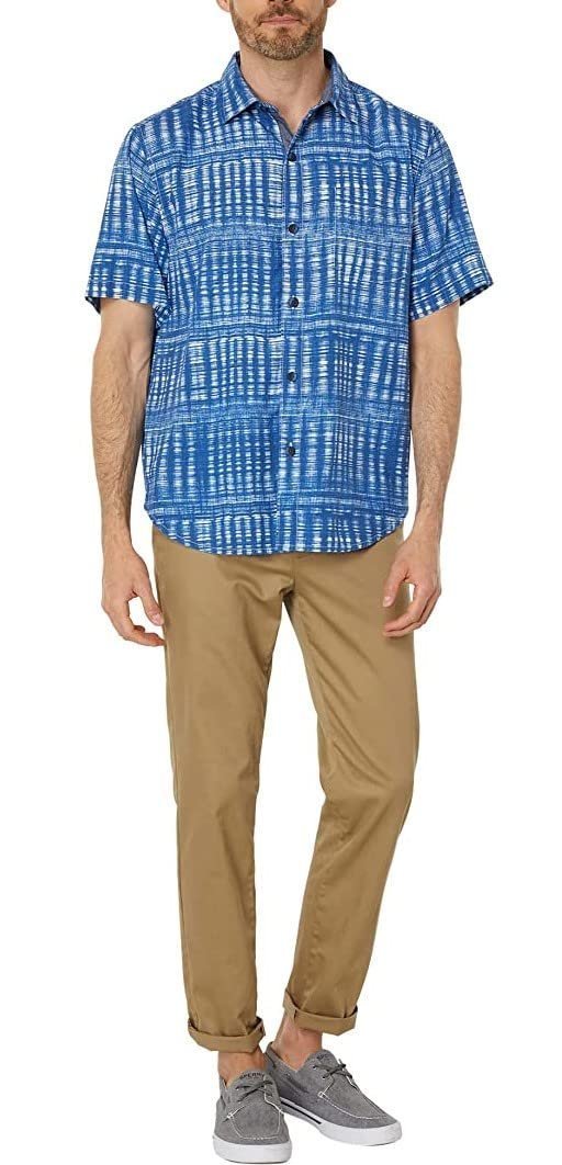 Tommy Bahama Men's Daybreak Batik Short Sleeve Shirt Navy Blue Small