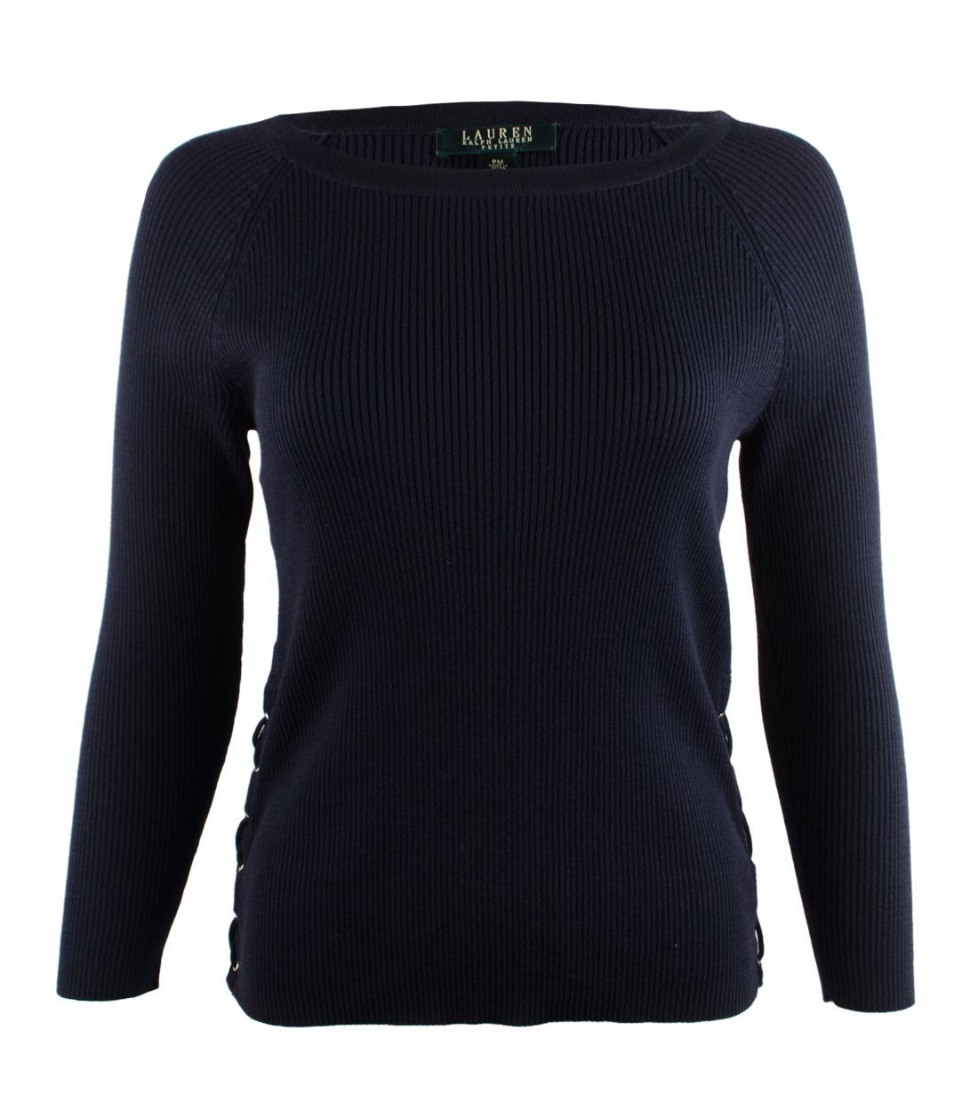 Ralph Lauren Women's Petite Lace Up Sides Ribbed Sweater-CN-PS