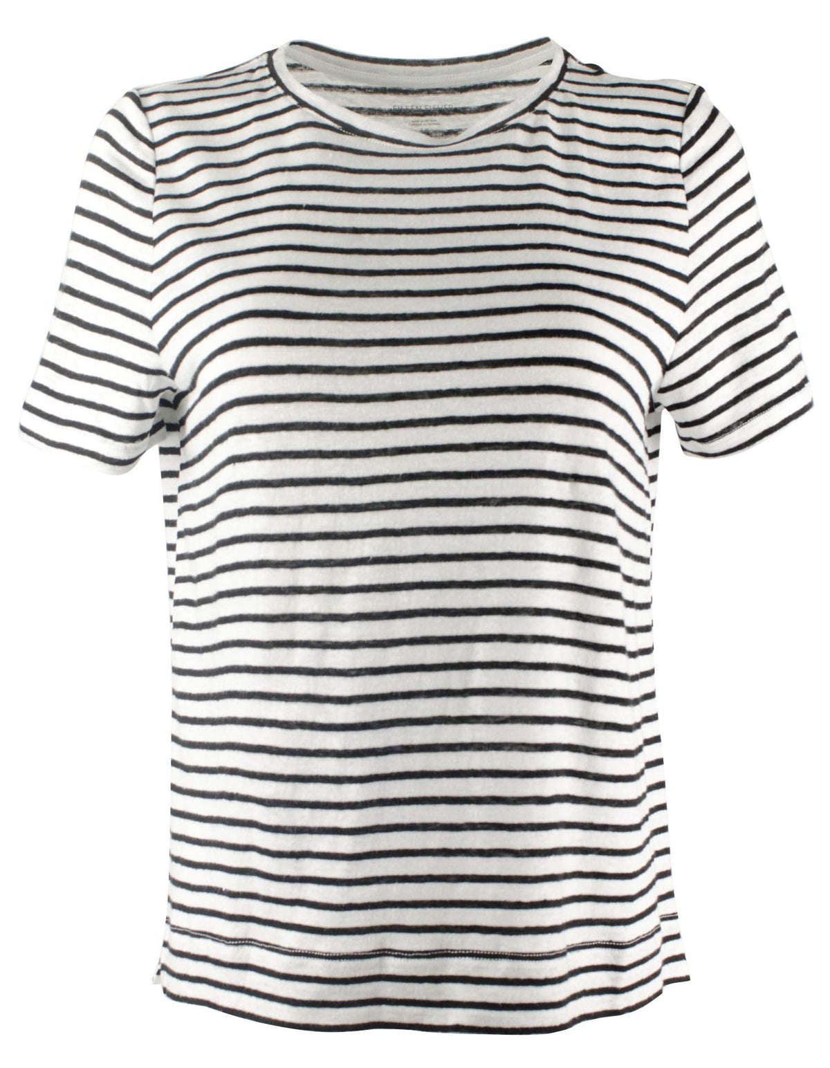 Eileen Fisher Organic Linen Jersey Stripe Round Neck Tee White/Black XS