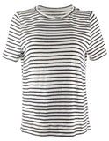 Eileen Fisher Organic Linen Jersey Stripe Round Neck Tee White/Black XS