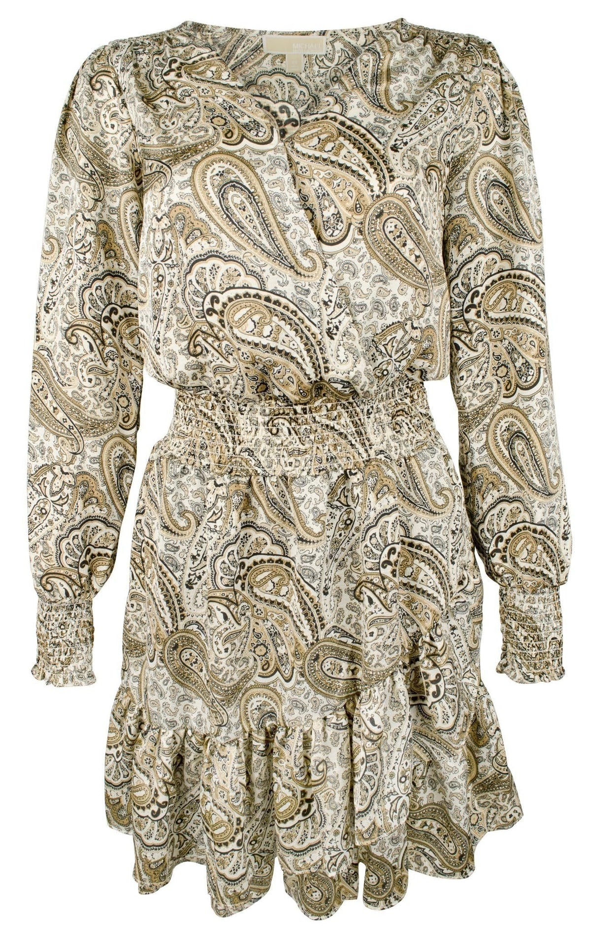Michael Kors Women's Long Sleeve Paisley Print V Neck Midi Dress