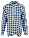 Women's Plaid Popover Linen Blend Shirt FB Small