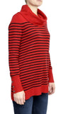 Lauren Women's Stripe Cowl Neck Sweater [XL] [Red Black]