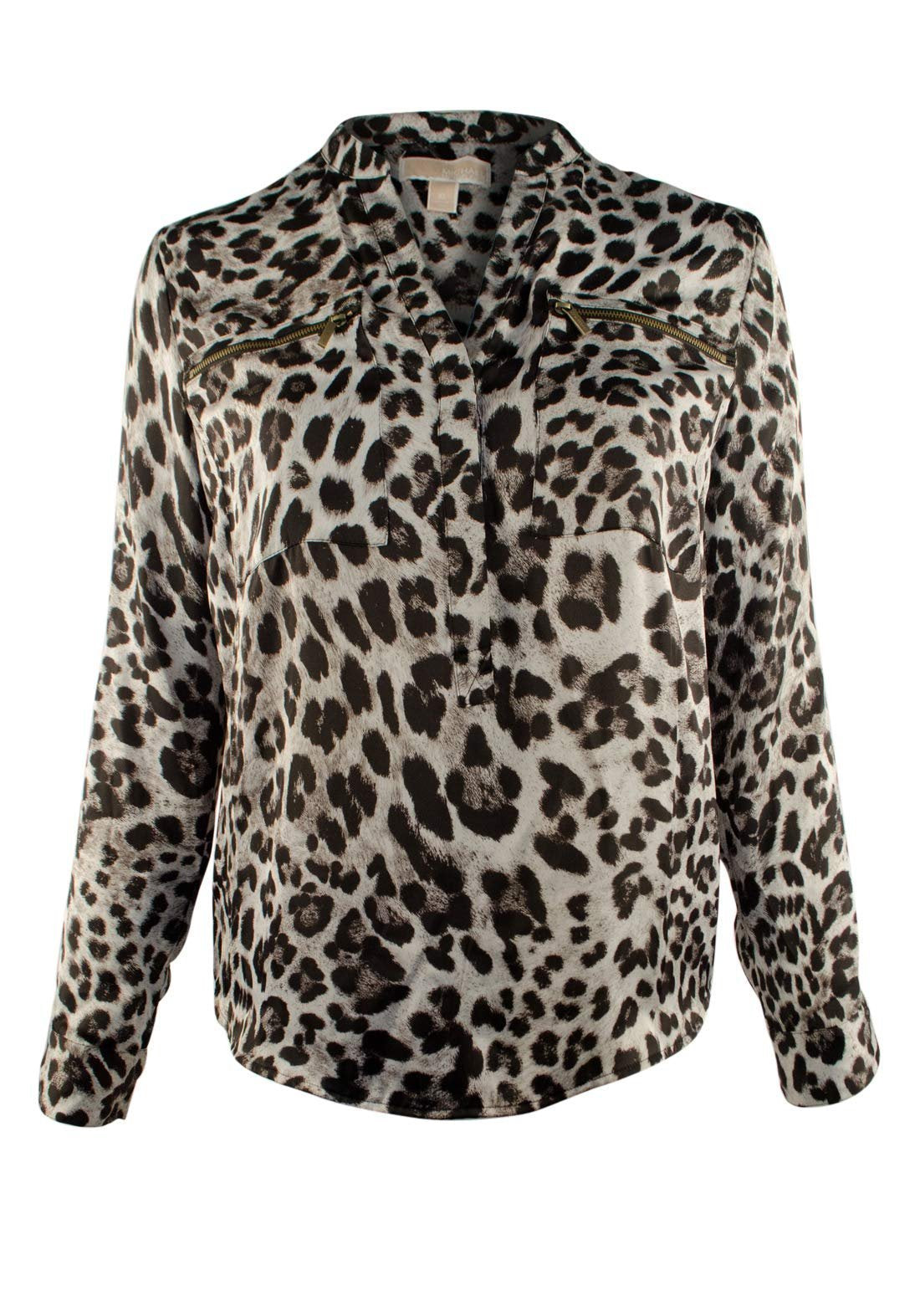 Michael Kors Women's Animal Print Zipper Pocket Blouse BW XX Small