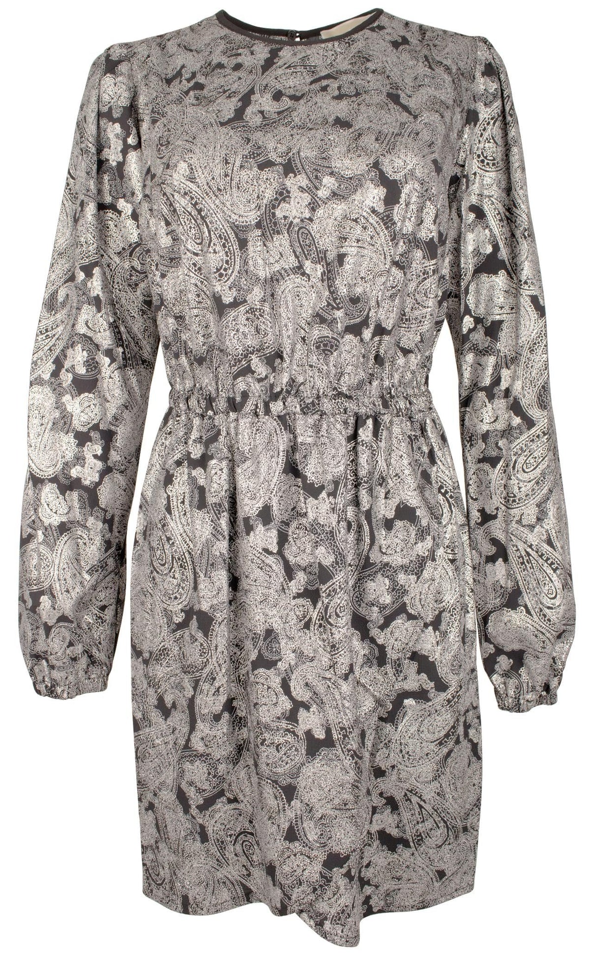 Women's Plus Size Foil Paisley Long Sleeve Flounce Dress 2X