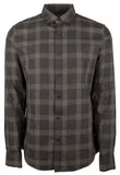Men's Slim Fit Plaid Print Long Sleeves Shirt-C-X-Large Cordovan