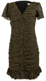 Michael Kors Women's Animal Print Ruched V-neck Mini Dress Olv 6