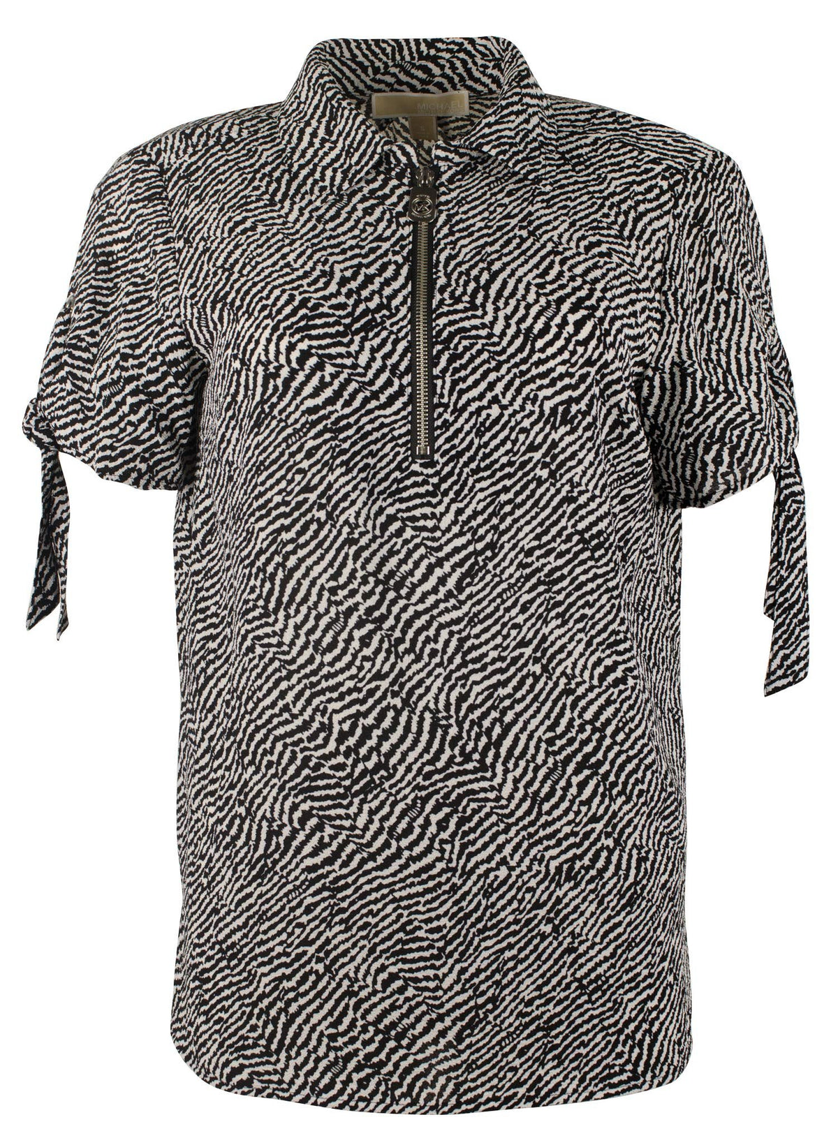 Michael Kors Women's Animal Print Grommet and Tie Sleeve Top-BW-XS