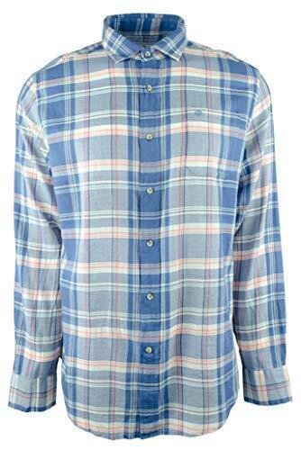 Men's Trim Fit Plaid Button Down Shirt-DB-S Dutch Blue