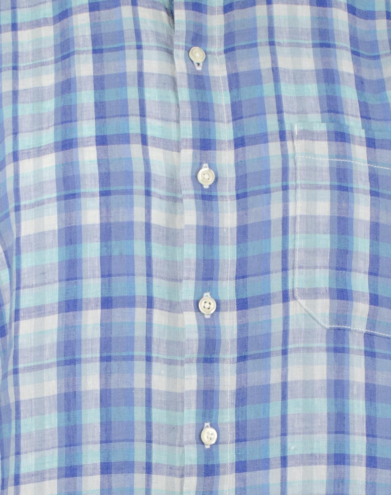 Tommy Bahama Men's Paradiso Plaid Linen Long Sleeve Shirt Medium Place Blue