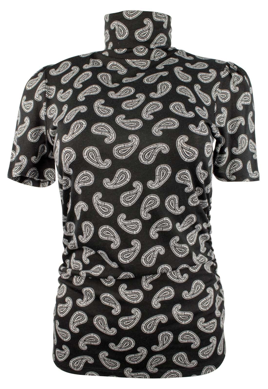 Michael Michael Kors Women's Paisley Short Sleeve Turtleneck Top T-Shirt X-Small Black/White