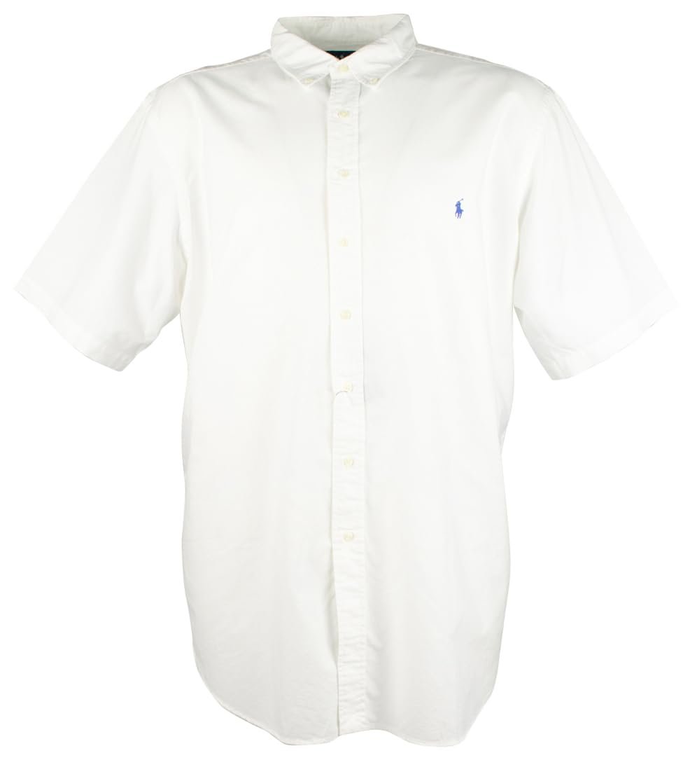 Ralph Lauren Men's Big and Tall Classic Fit Short Sleeve Oxford Shirt White 3LT