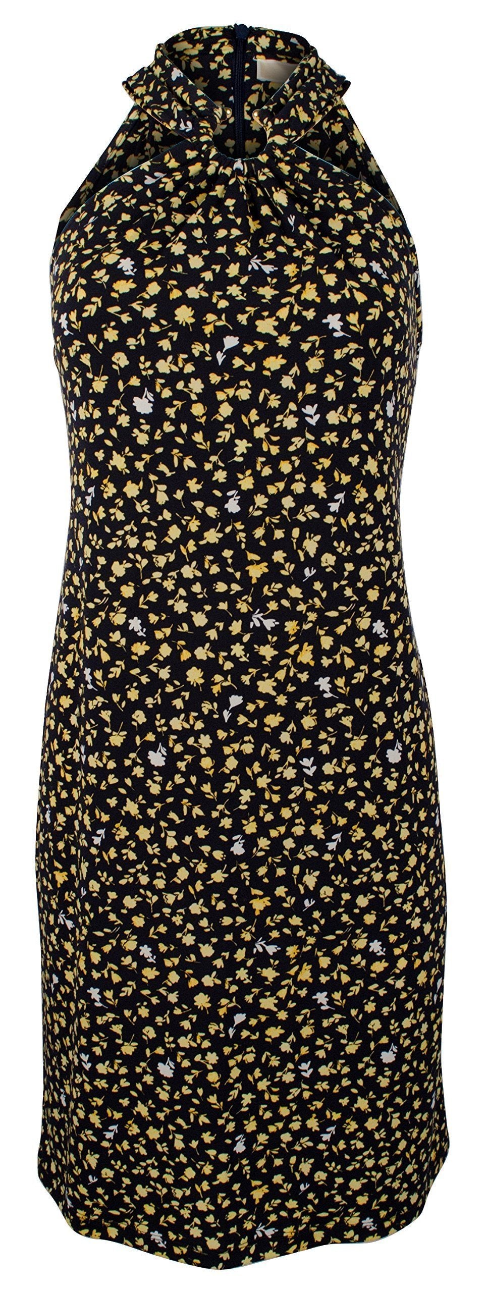 Michael Michael Kors womens Halter Ring Neck Floral Print Jersey Dress
