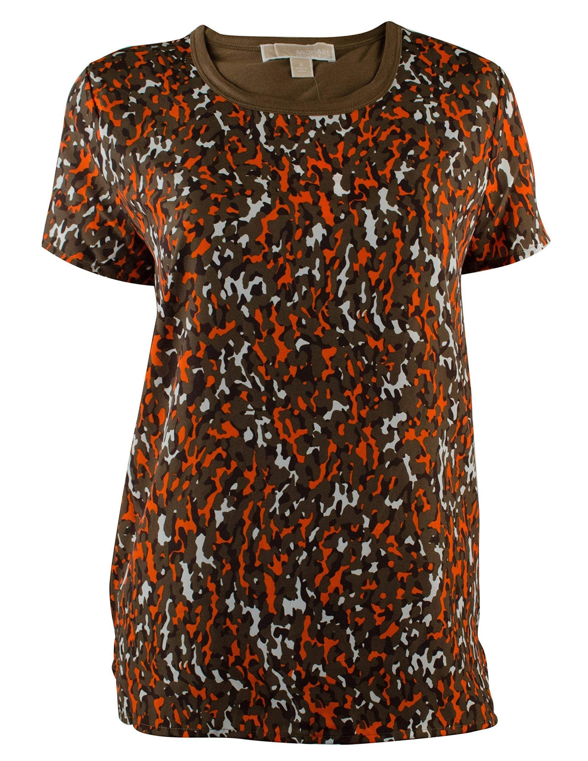 Michael MICHAEL KORS Short Sleeved Colorblocked Camo Top- Poppy