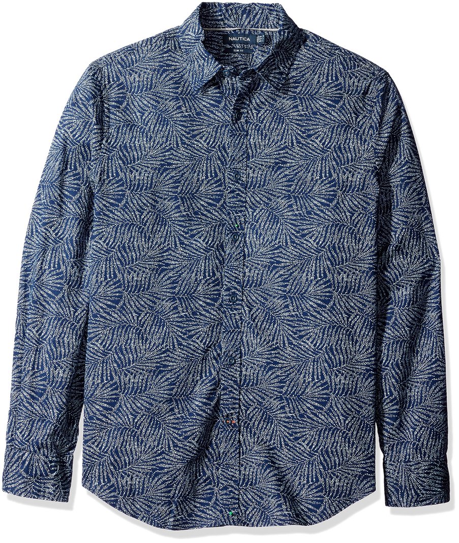 Nautica Men's Long Sleeve Chambray Floral Slim Fit Shirt MB M