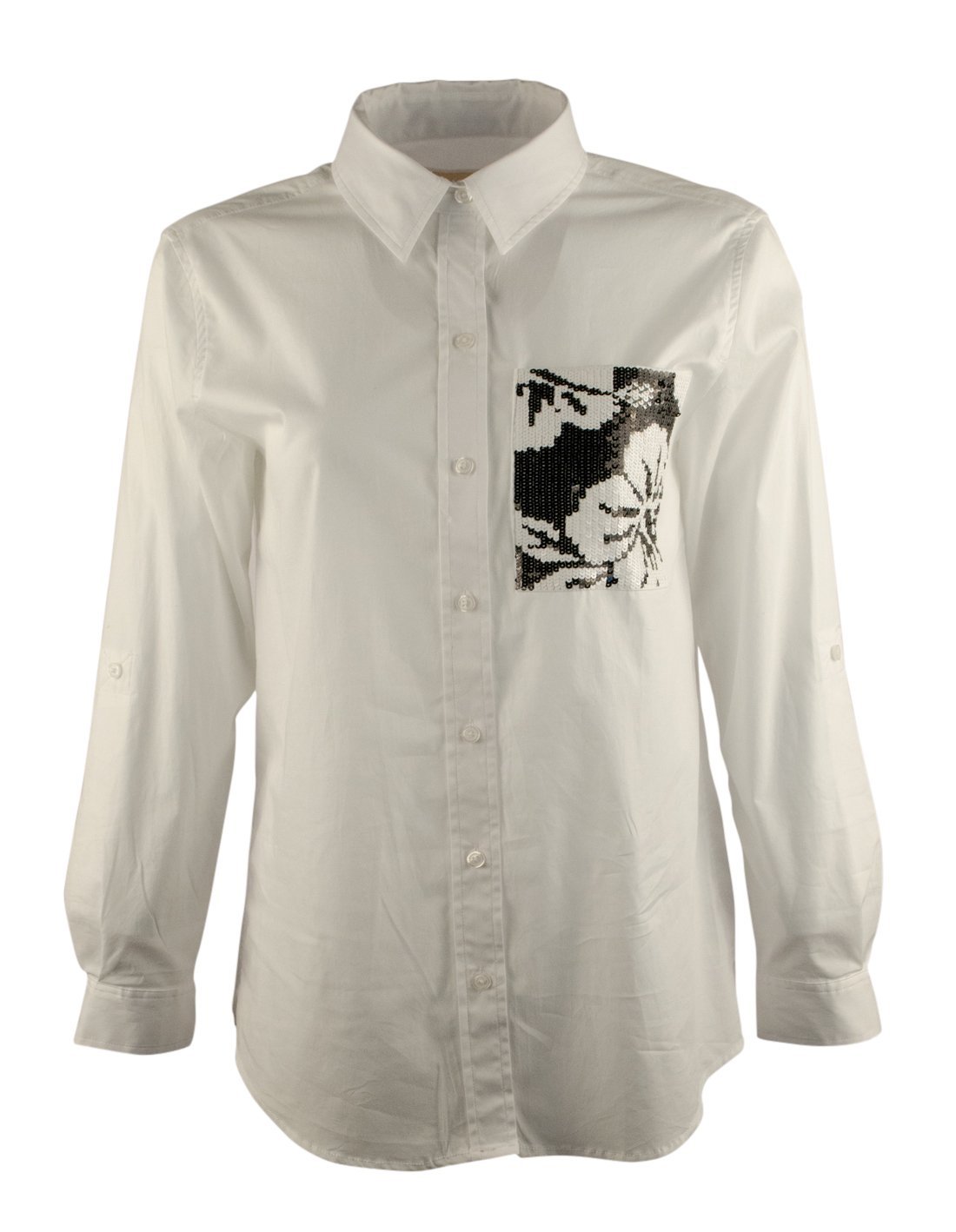 Michael Kors Women's Sequin Pocket Button Down Long Sleeve Top
