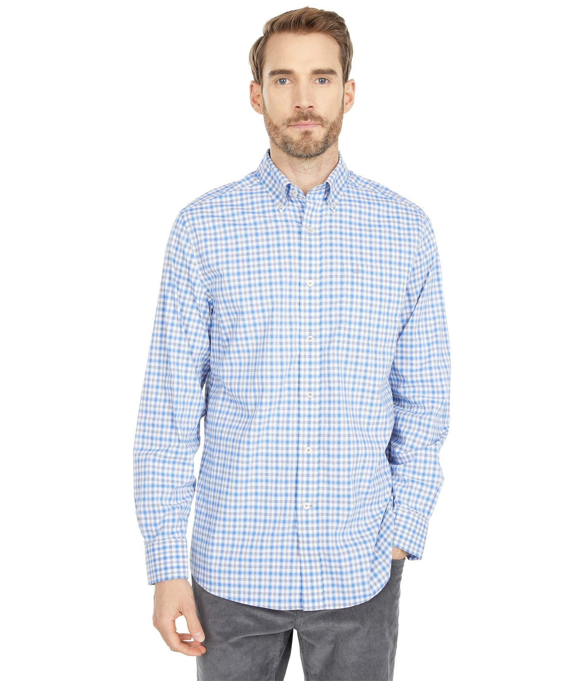 Southern Tide Men's Coastal Passage Ahull Long Sleeve Shirts Gravel Gray Medium