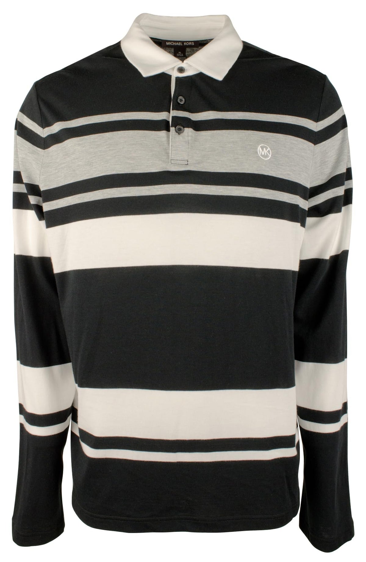 Men's Long Sleve Striped Polo Shirt Blk X-Large