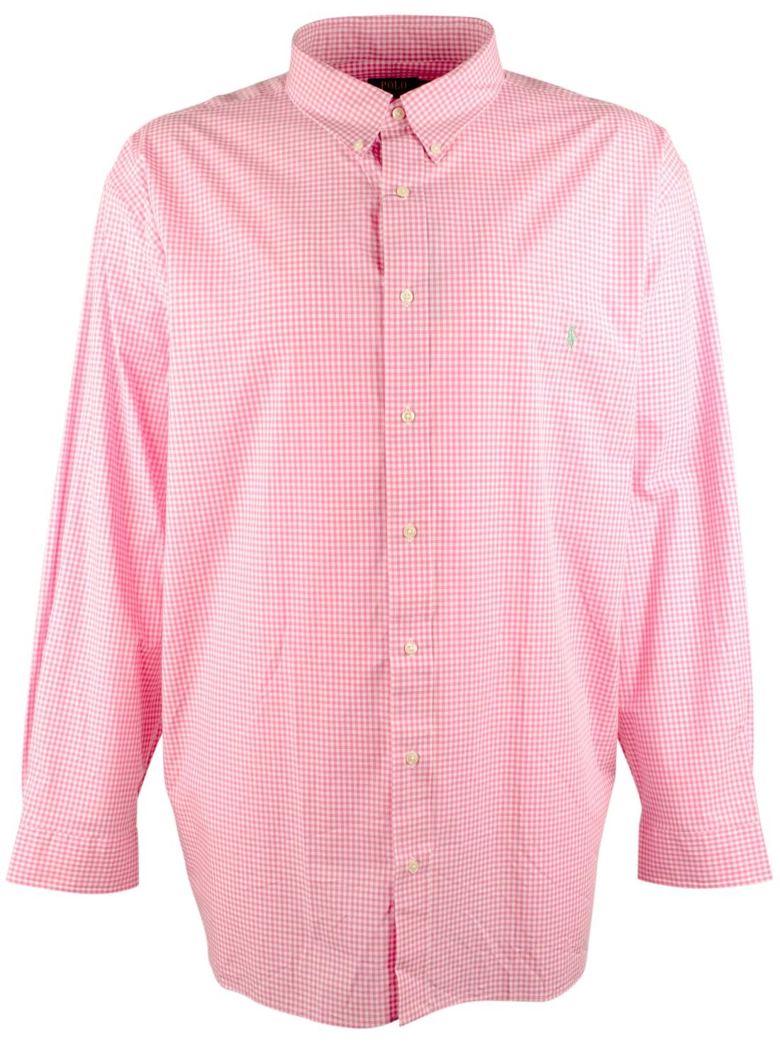 POLO RALPH LAUREN Men's Big & Tall Classic Fit Long Sleeve Poplin Shirt 4XB Pink/White