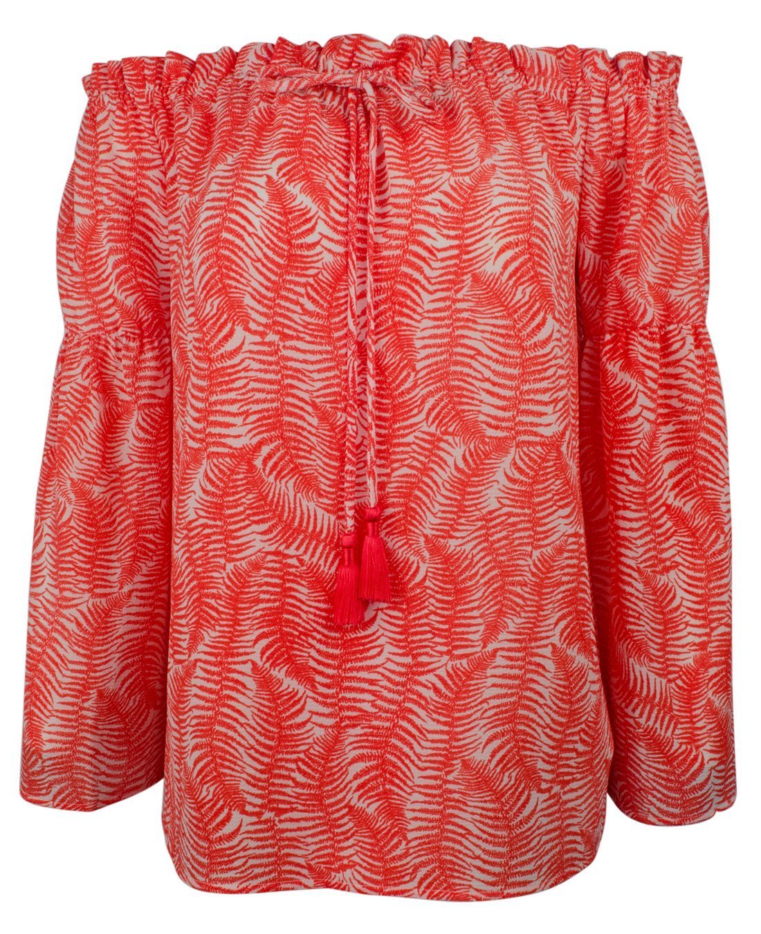 Michael Kors womens Patterned Off-the-shoulder Bell Sleeve Tassel Top