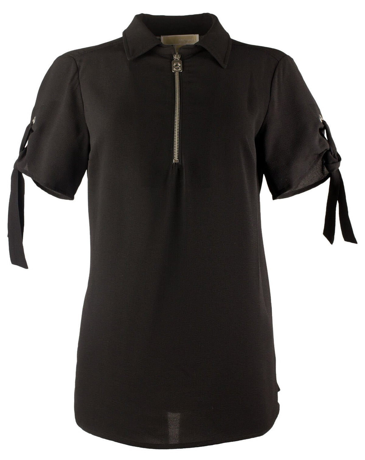 Michael Kors Women's Grommet and Tie Sleeve Top-BLK-L