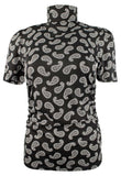 Michael Michael Kors Women's Paisley Short Sleeve Turtleneck Top T-Shirt Small Black/White