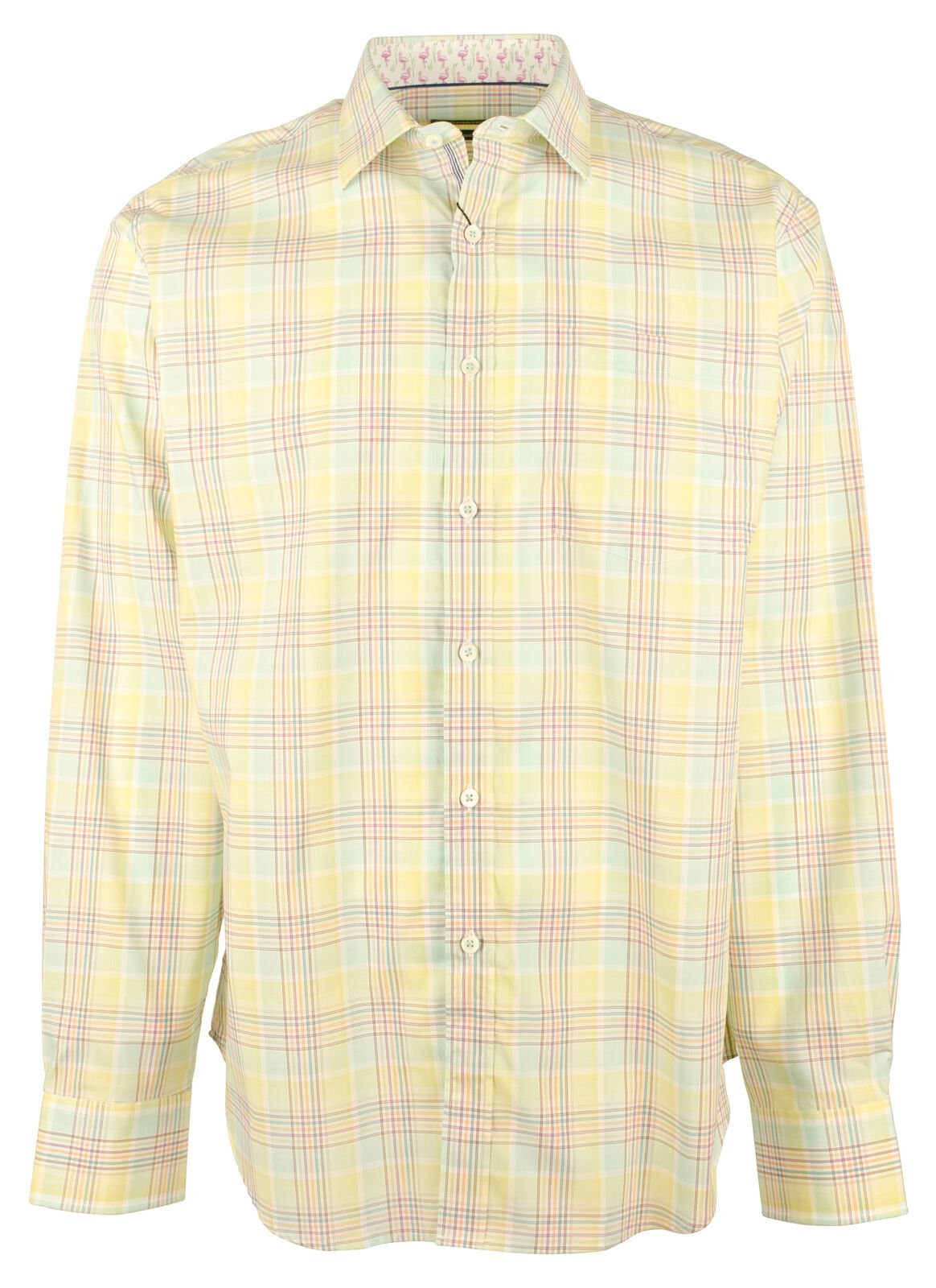 Bugatchi Men's Plaid Classic Fit Long Sleeve Shirt Medium Lemon