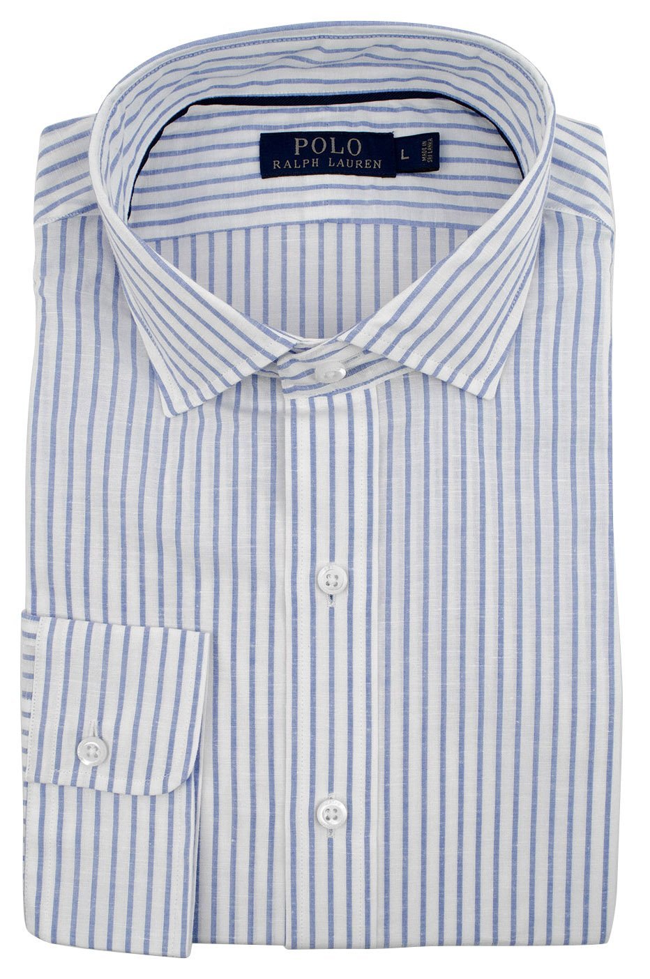 Men's Striped Classic Fit Cotton Linen Long Sleeve Shirt-B-XL Blue White