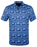 Bugatchi Men's Hendrix Palms & Waves Print Short Sleeve Polo Shirt Small Classic Blue