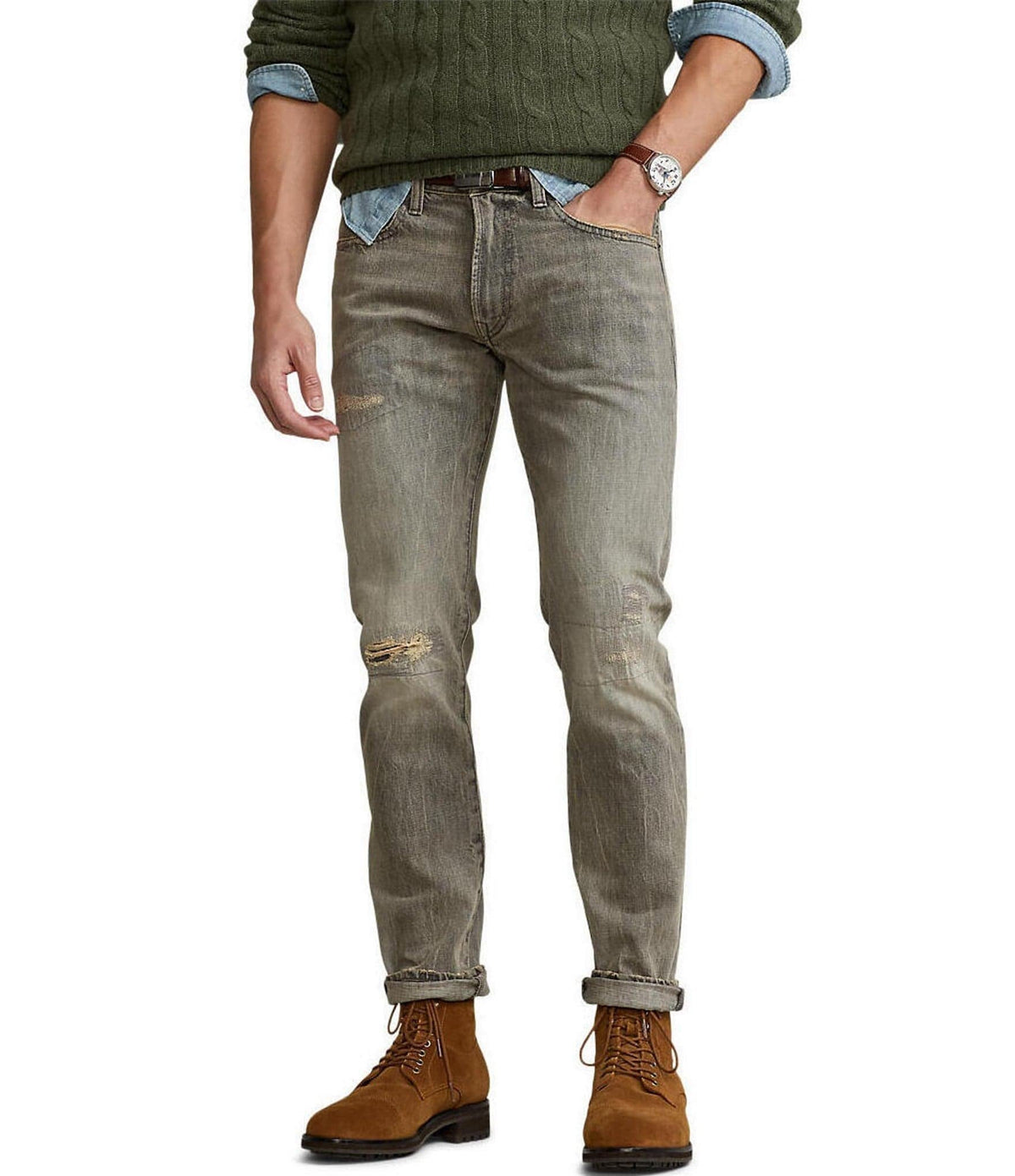 Polo Ralph Lauren Mens Jeans 38x30 Sullivan Slim Rope Dyed   Gray 38