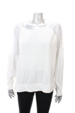 Ralph Lauren Women's Long Sleeve Mesh Shoulder Top Shirt Wht XL