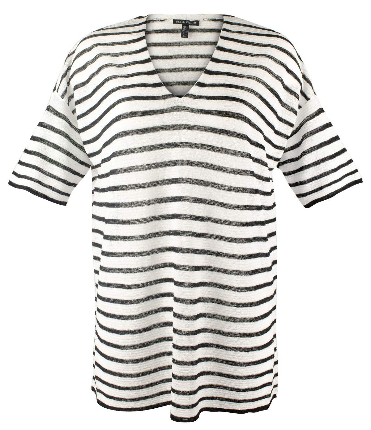 Women's Striped V-Neck Short Sleeve Sweater-BW-S Black White