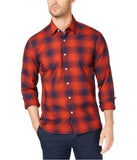Michael Kors Mens Plaid Button Up Shirt, Orange, Small