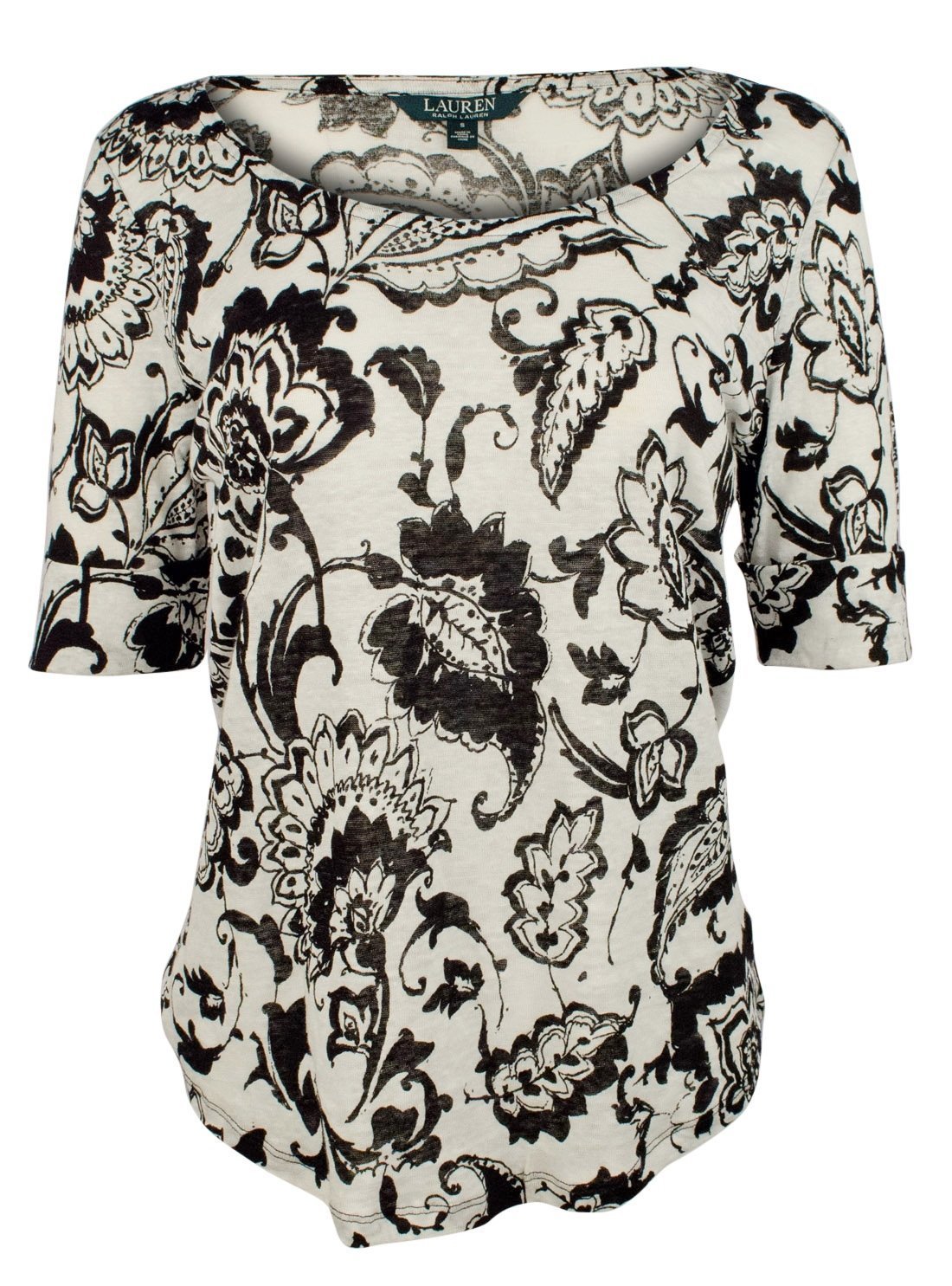 Lauren Ralph Lauren Women's Petite Paisley Printed Linen T Shirt