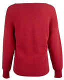 Suéter otomano con lentejuelas Bonita para mujer, cuello en V, rojo, talla grande