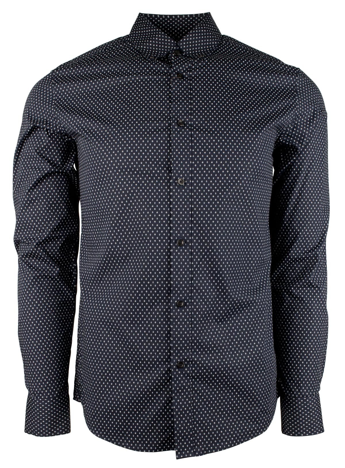 Michael Kors Men's Print Allover Stretch Slim Fit Long Sleeve Shirt Mdnt Small Midnight