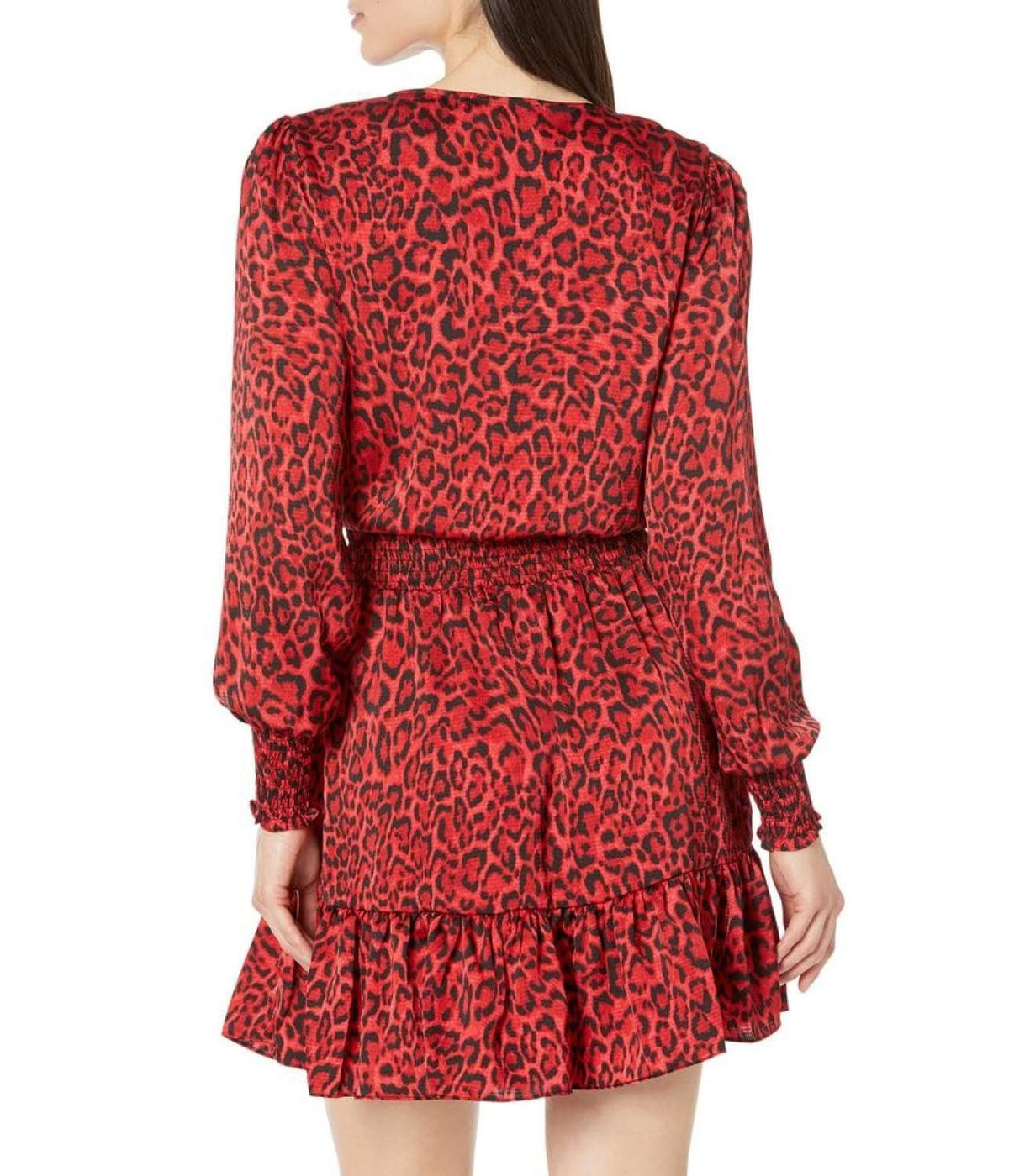 Michael Kors Women's Long Sleeve Satin Wildcat Smock Dress Large Crimson