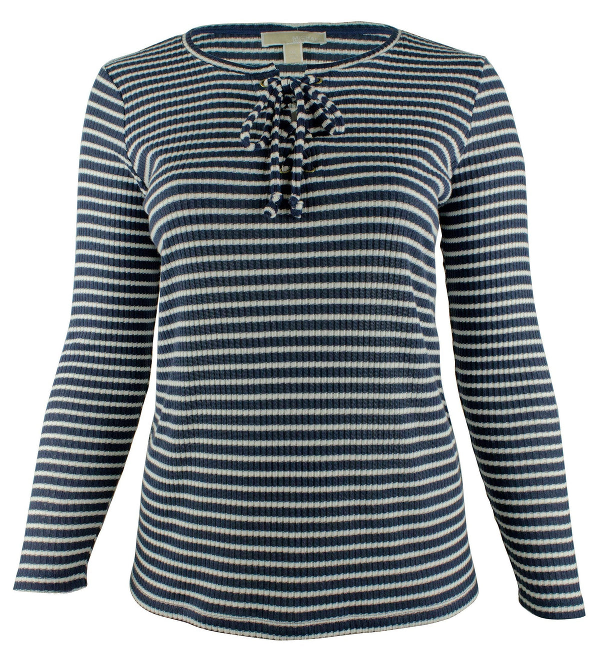 Michael Kors Women's Plus Cutout Lace Up Ribbed Striped Top