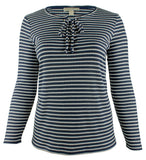 Michael Kors Women's Plus Cutout Lace Up Ribbed Striped Top