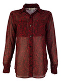 Women's Lace Print Button Down Blouse Shirt C XS Cinnabar