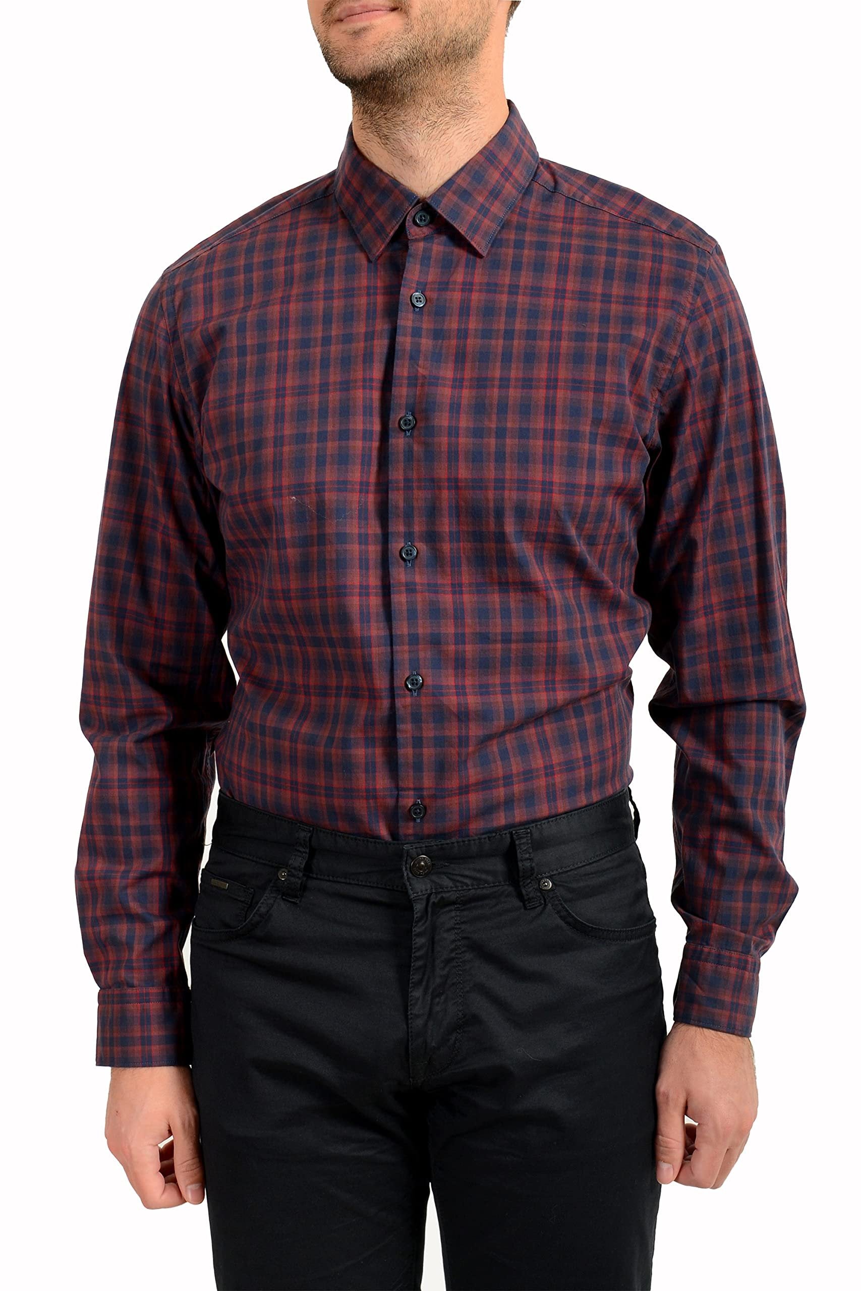 Hugo Boss Men's Lukas Regular Fit Stretch Long Sleeve Shirt XL Dark Red