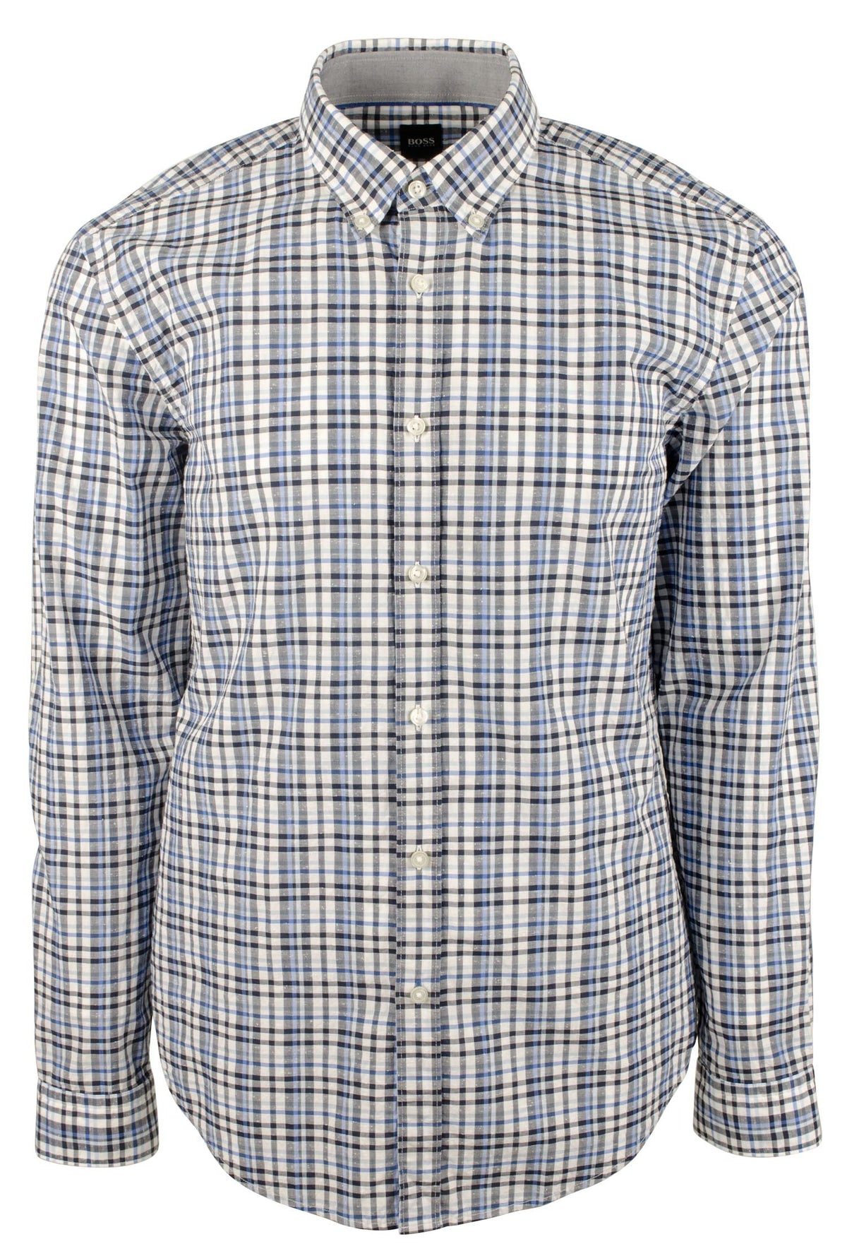 Hugo Boss Men's Rod Plaid Slim Fit Long Sleeves Shirt-MB-Large Medium Blue