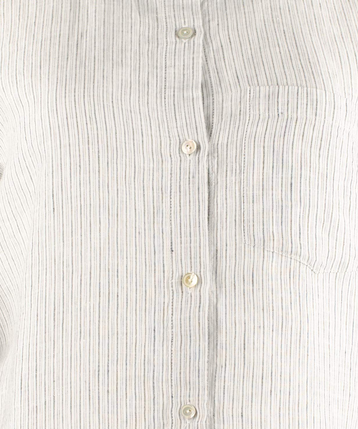 Eileen Fisher Mini Stripe Organic Handkerchief Linen Classic Collar Shirt Pearl MD