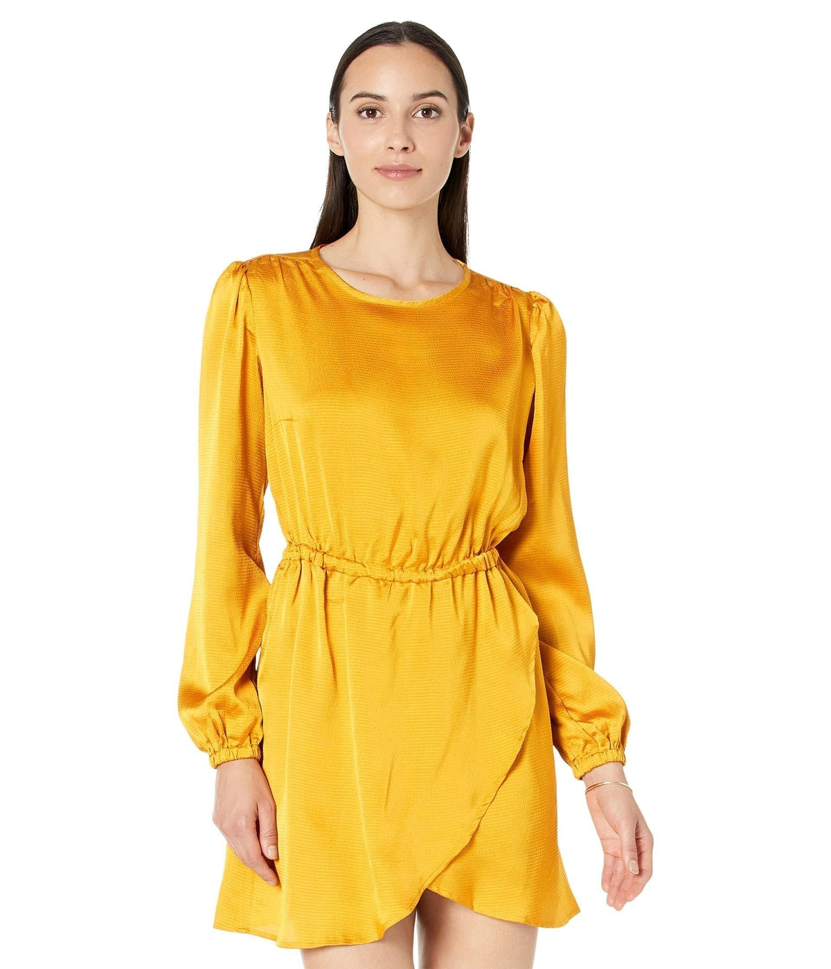 Michael Kors Satin Long Sleeve Flounce Dress