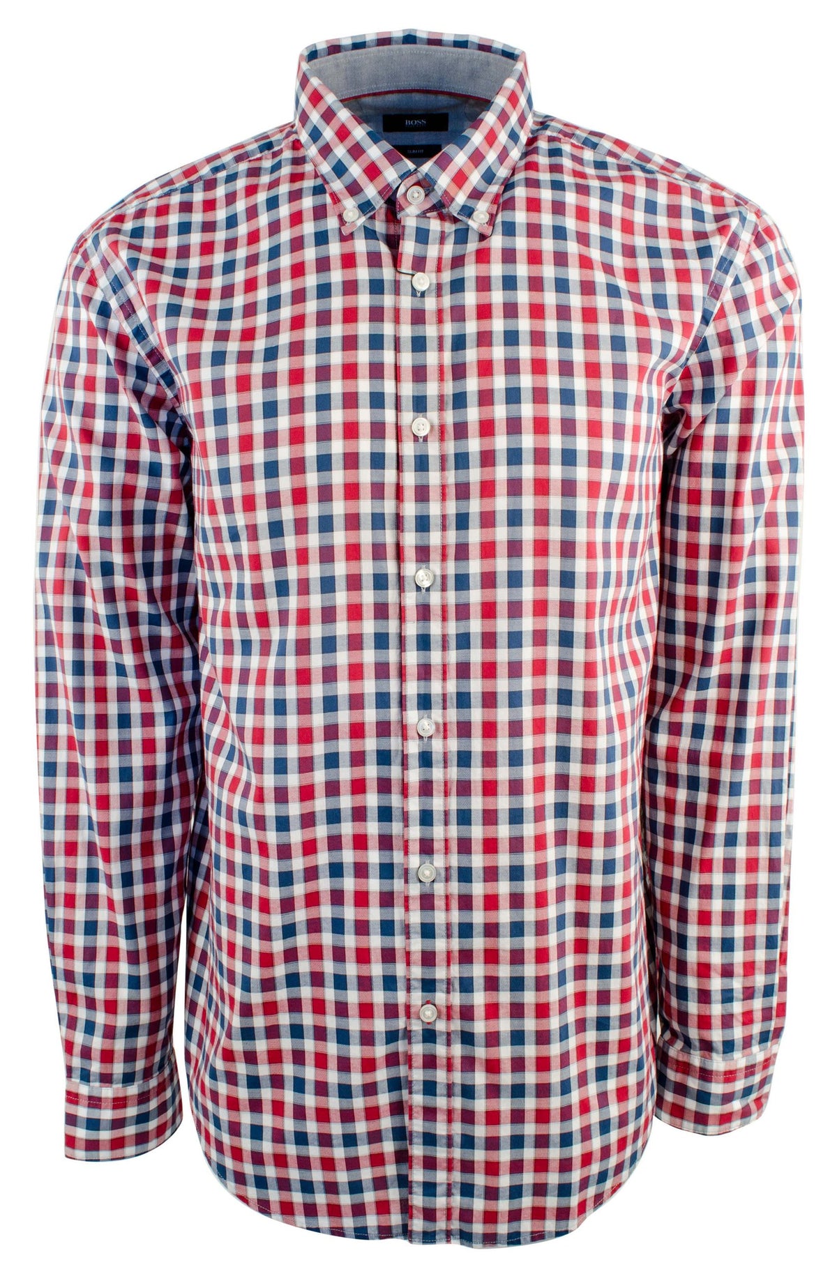 Men's Sharp-Fit Cotton Button Down Shirt-R-XXL Red/Blue