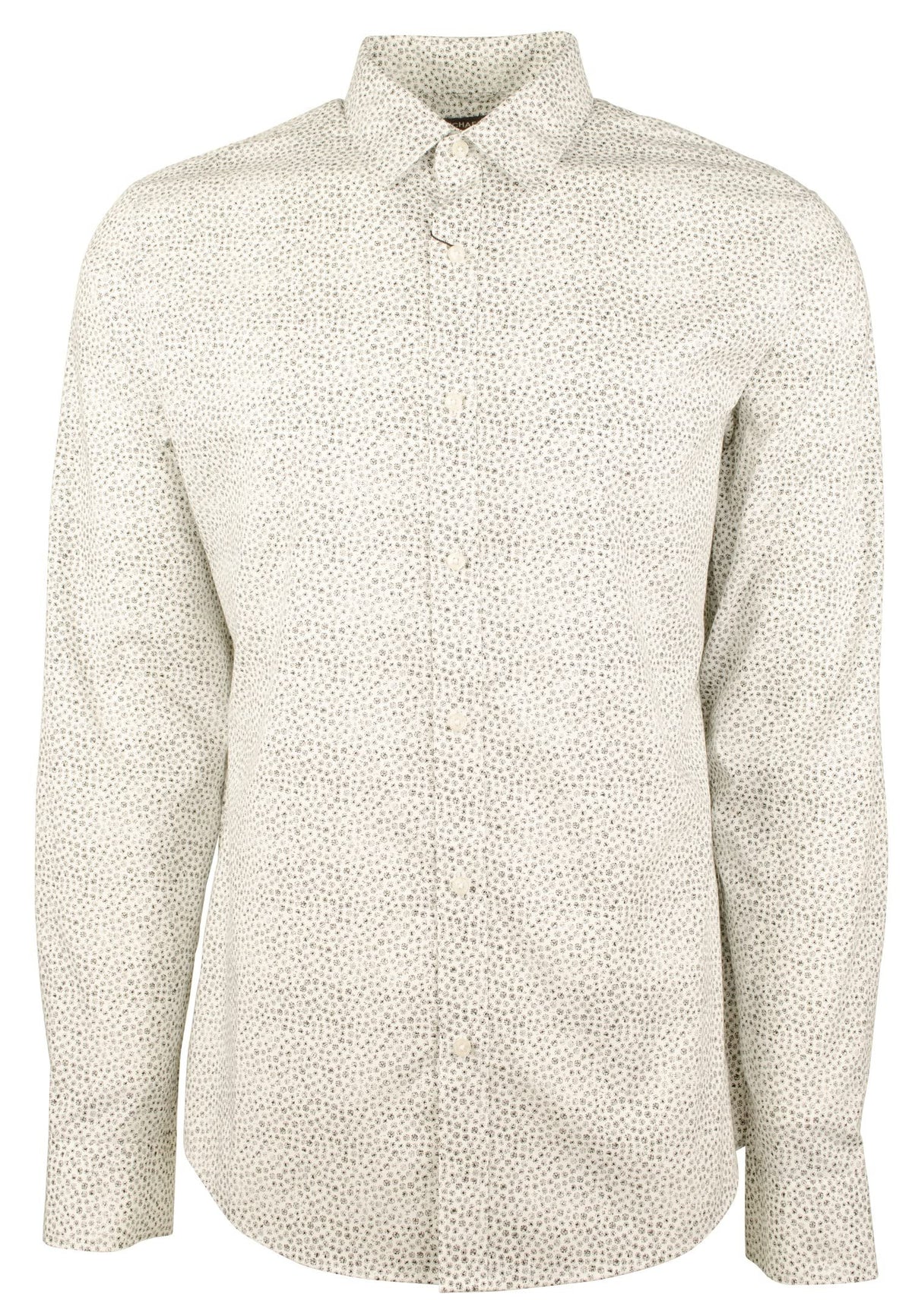 Men's Slim Fit Micro Print Long Sleeves Shirt-BLK-Small